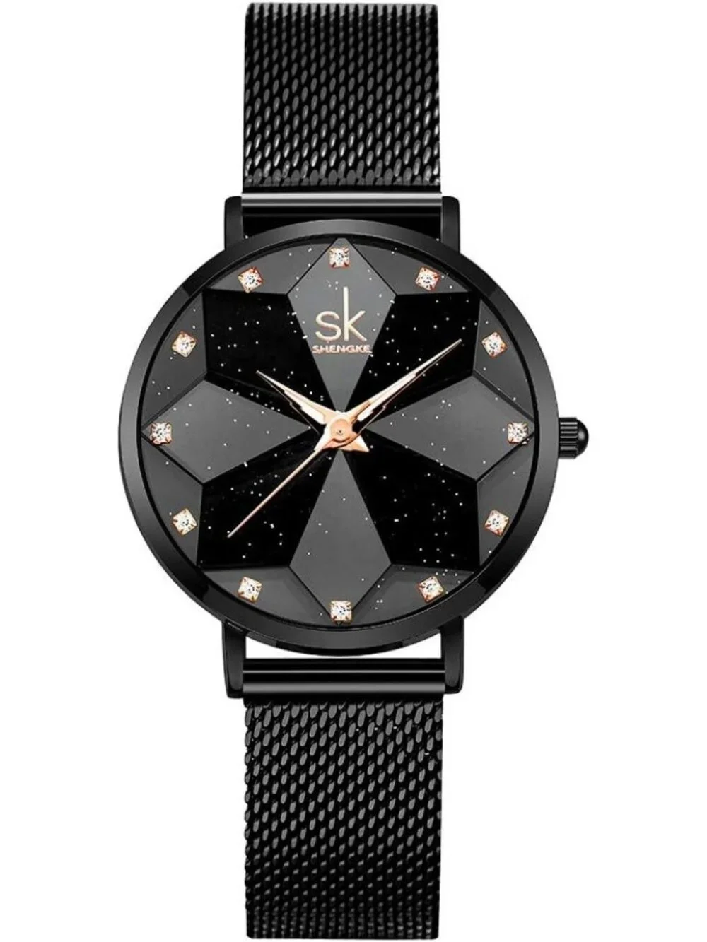 Women's Black Minimalist Creative Starry Sky Stainless Steel Mesh Band Watches